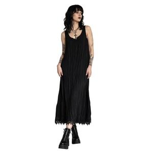 CLASSIQUE Crinkle Lace Hem Slip‎ Dress Black Lagenlook Whimsygoth OS